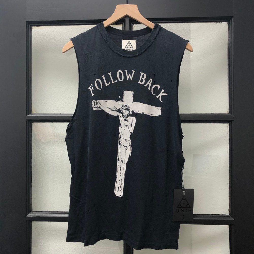 UNIF Black Muscle Tee with White Graphic